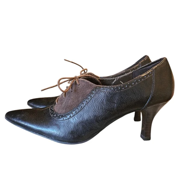 Vintage ETIENNE AIGNER Brown Spectator Oxfords Shoe Goth Whimzigoth Grany Boots - Picture 2 of 9